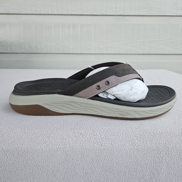 Skechers Silva Falco Thong Flip Flop Sandal Men 12 Brown Relaxed Fit Vegan - Picture 2 of 11